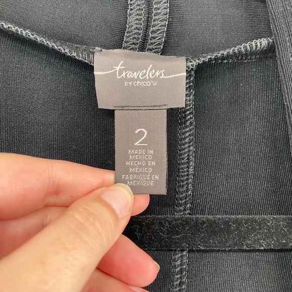 Chicos Travelers Sz 2 Large Black Cardigan Button Back Open Front 3/4 Sleeve - Picture 2 of 8